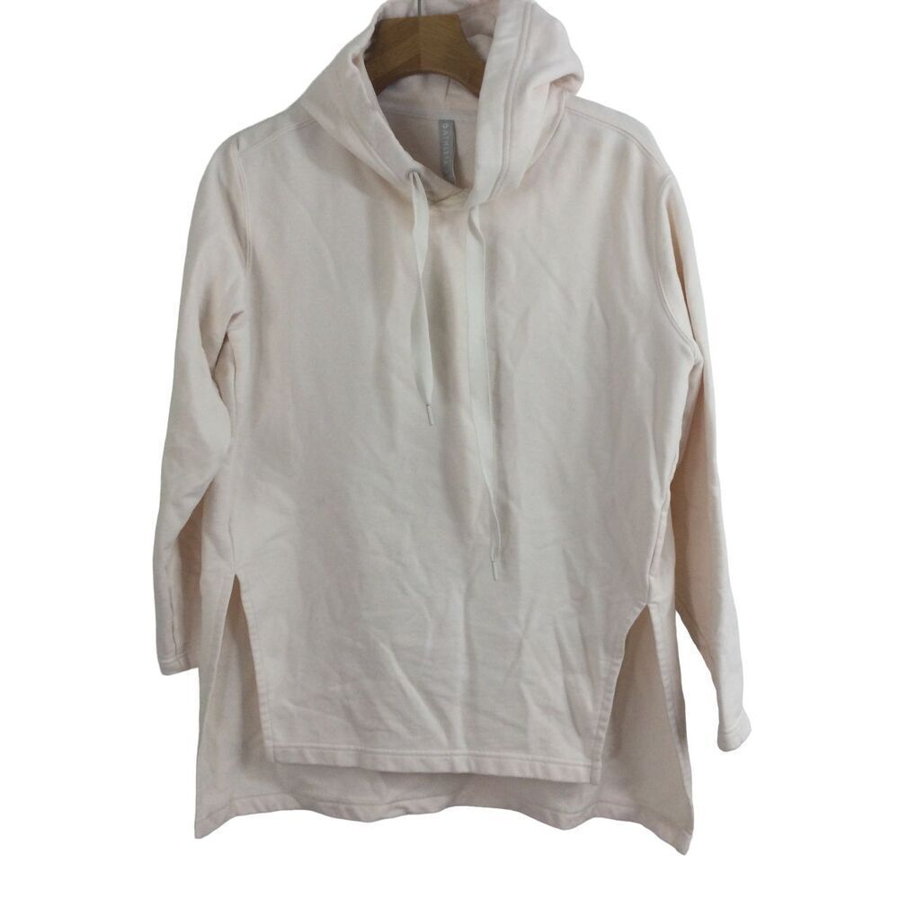 Athleta Women Yogi high low Pullover Hooded Sweatshirt Pearl White Small